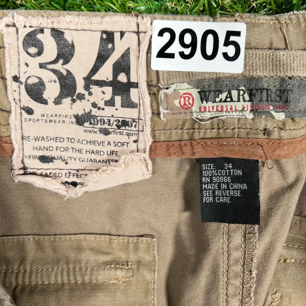 Wearfirst Mens Camouflage‎ Cargo Shorts Size 34 Green Brown Cotton Twill Y2K